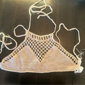 Rose Crochet Halter Tank Top - Cream